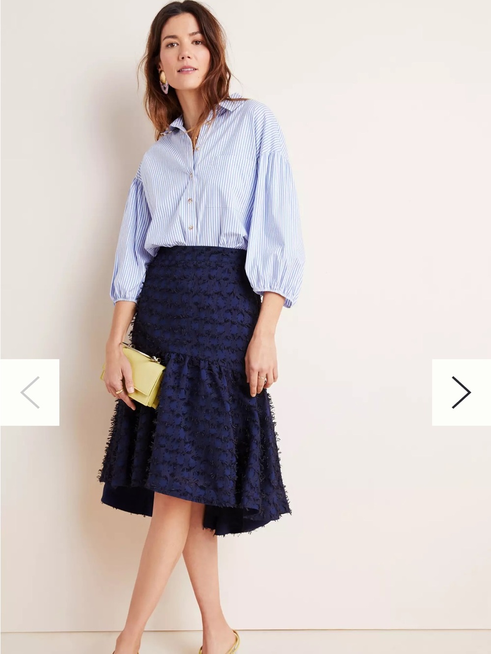 Anthropologie Maeve Miranda Textured Midi Skirt Navy Blue